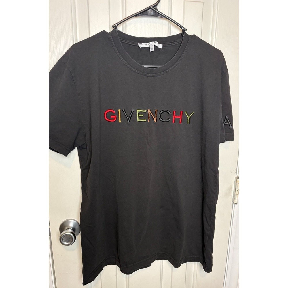 Givenchy Paris Black T Shirt Embroidered Front & Arm XXL